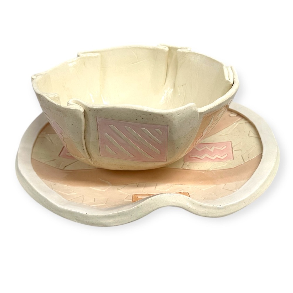 Barbara Demery Signed 1986 Postmodern Southwestern Pottery Bowl + Wall Platter - Picture 5 of 12